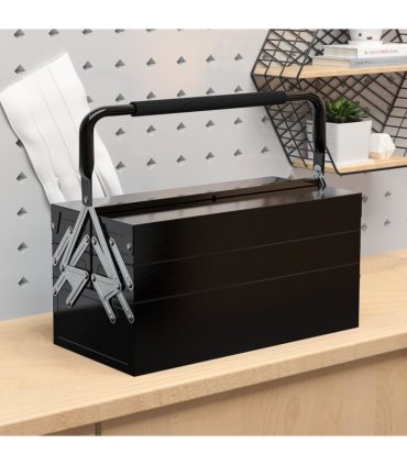 DURHAND 3 Tier Metal Toolbox with 5 Tray Carry Handle 45cmx22.5cmx34.5cm Black