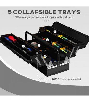 DURHAND 3 Tier Metal Toolbox with 5 Tray Carry Handle 45cmx22.5cmx34.5cm Black