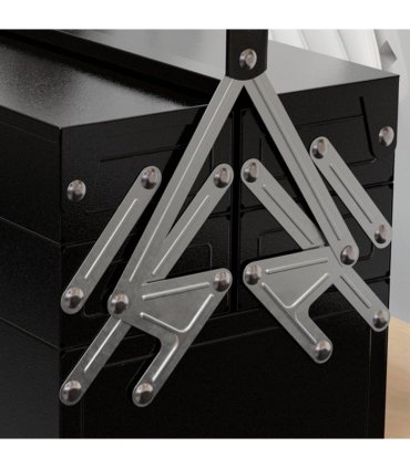 DURHAND 3 Tier Metal Toolbox with 5 Tray Carry Handle 45cmx22.5cmx34.5cm Black