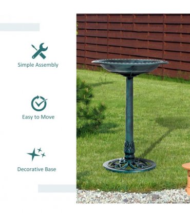 Outsunny 50cm Outdoor Bird Bath Fountain, Decrative Garden Feeder Stand Green