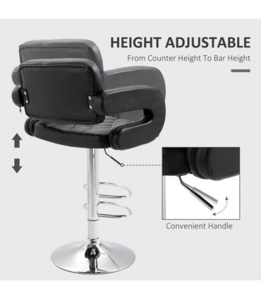 HOMCOM Adjustable Height Barstool Steel Pole PU Leather Bistro Home Kitchen