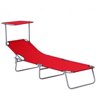 Outsunny Folding Chair Sun Lounger w/ Sunshade Garden Recliner Hammock Red