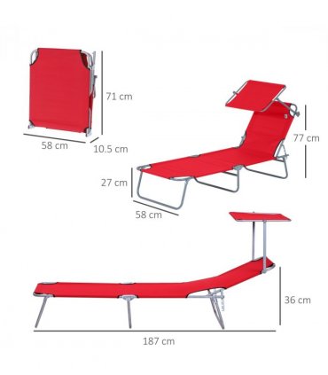 Outsunny Folding Chair Sun Lounger w/ Sunshade Garden Recliner Hammock Red