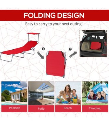 Outsunny Folding Chair Sun Lounger w/ Sunshade Garden Recliner Hammock Red
