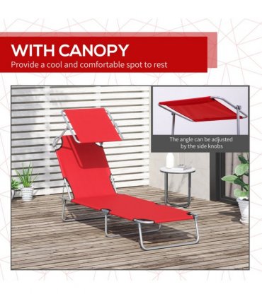 Outsunny Folding Chair Sun Lounger w/ Sunshade Garden Recliner Hammock Red