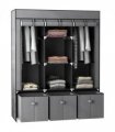 HOMCOM Portable Wardrobe w/ 5 Shelves 3 Fabric Drawers and 2 Hanging Rails Grey