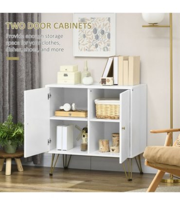 Freestanding Storage Cabinet White MDF Board 80W x 40D x 80H cm Stylish Look