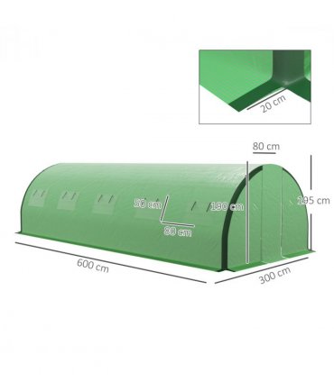 Outsunny Tunnel Greenhouse, Upgraded Structure, Hinged Doors, 6 x 3(m), Green