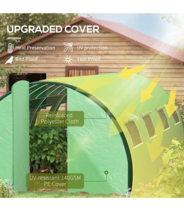 Outsunny Tunnel Greenhouse, Upgraded Structure, Hinged Doors, 6 x 3(m), Green