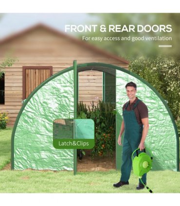Outsunny Tunnel Greenhouse, Upgraded Structure, Hinged Doors, 6 x 3(m), Green