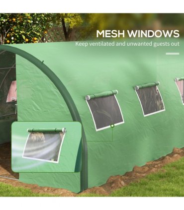 Outsunny Tunnel Greenhouse, Upgraded Structure, Hinged Doors, 6 x 3(m), Green