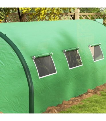 Outsunny Tunnel Greenhouse, Upgraded Structure, Hinged Doors, 6 x 3(m), Green