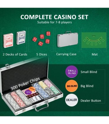 SPORTNOW 300-Piece Poker Chips Set w/ Mat, Aluminium Case, Two Decks of Cards