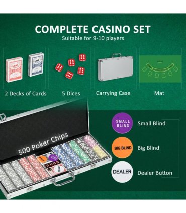 SPORTNOW 500-Piece Poker Chips Set w/ Mat, Aluminium Case, Two Decks of Cards