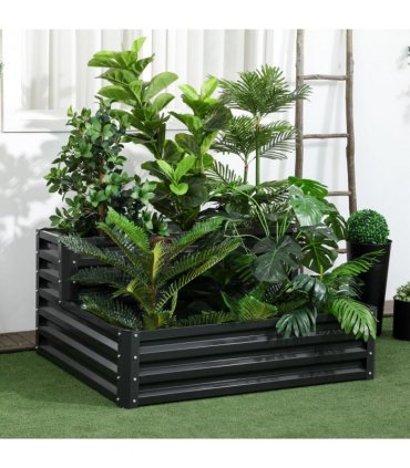 Outsunny 2 Tier Galvanised Raised Garden Bed Planter Box Open Bottom Dark Grey
