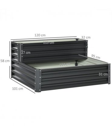 Outsunny 2 Tier Galvanised Raised Garden Bed Planter Box Open Bottom Dark Grey