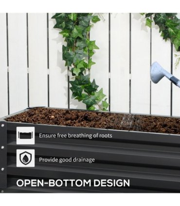 Outsunny 2 Tier Galvanised Raised Garden Bed Planter Box Open Bottom Dark Grey