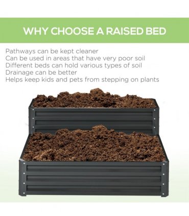 Outsunny 2 Tier Galvanised Raised Garden Bed Planter Box Open Bottom Dark Grey