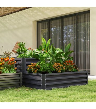 Outsunny 2 Tier Galvanised Raised Garden Bed Planter Box Open Bottom Dark Grey