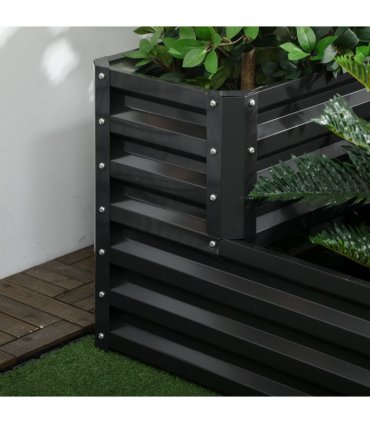 Outsunny 2 Tier Galvanised Raised Garden Bed Planter Box Open Bottom Dark Grey