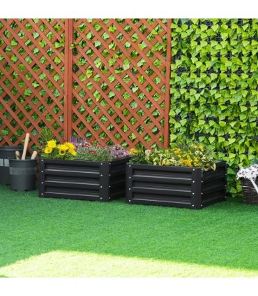 Outsunny Set of 2 Raised Garden Bed Galvanised Planter Box Easy Setup Grey