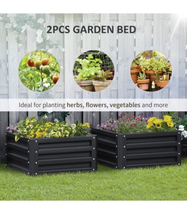 Outsunny Set of 2 Raised Garden Bed Galvanised Planter Box Easy Setup Grey