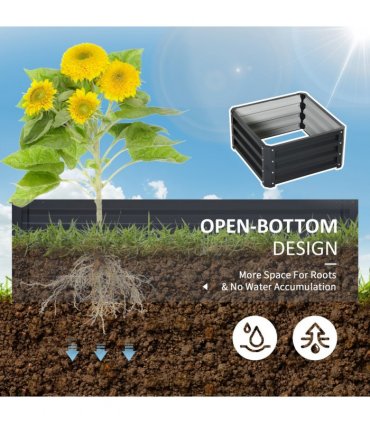 Outsunny Set of 2 Raised Garden Bed Galvanised Planter Box Easy Setup Grey