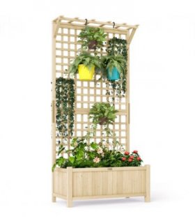 Outsunny Wood Planter with Trellis for Climbing Plants Vines Planter Box Natural