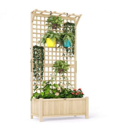 Outsunny Wood Planter with Trellis for Climbing Plants Vines Planter Box Natural
