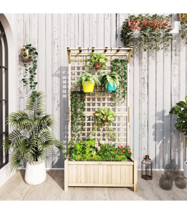 Outsunny Wood Planter with Trellis for Climbing Plants Vines Planter Box Natural
