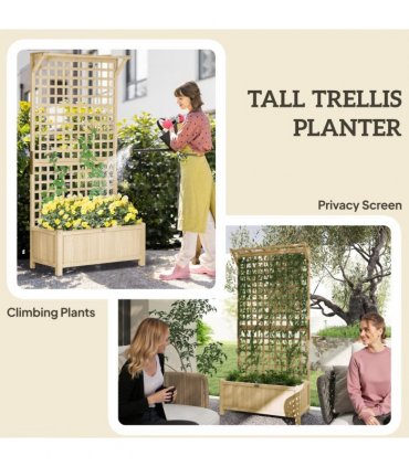 Outsunny Wood Planter with Trellis for Climbing Plants Vines Planter Box Natural