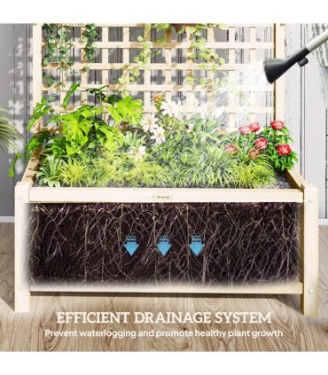 Outsunny Wood Planter with Trellis for Climbing Plants Vines Planter Box Natural