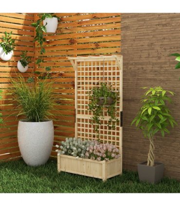 Outsunny Wood Planter with Trellis for Climbing Plants Vines Planter Box Natural