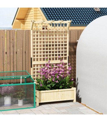 Outsunny Wood Planter with Trellis for Climbing Plants Vines Planter Box Natural