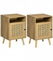 HOMCOM Nightstand, Rattan Bedside Table, Sofa Side Table w/ Cabinet, Shelf
