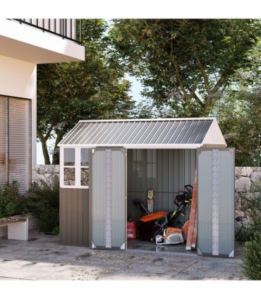 Metal Garden Shed Grey 259L x 171W x 222Hcm Galvanised Steel Plastic