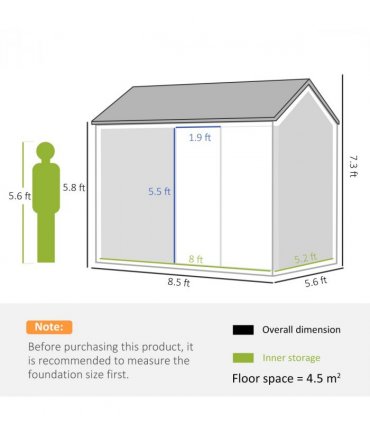 Metal Garden Shed Grey 259L x 171W x 222Hcm Galvanised Steel Plastic