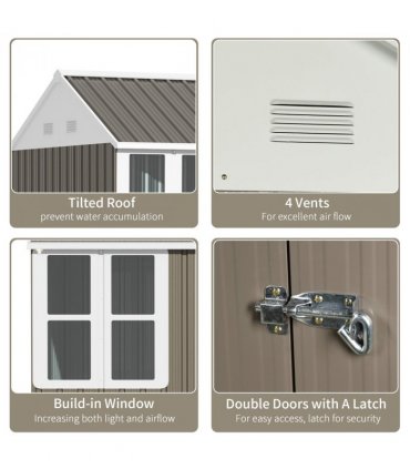 Metal Garden Shed Grey 259L x 171W x 222Hcm Galvanised Steel Plastic