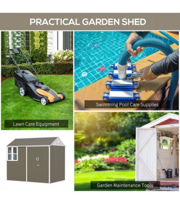 Metal Garden Shed Grey 259L x 171W x 222Hcm Galvanised Steel Plastic