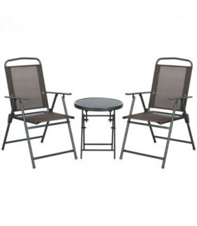 Outsunny Patio Bistro Set Folding Chairs & Coffee Table for Balcony, Brown