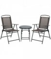 Outdoor Patio Bistro Set Folding Chairs & Coffee Table, Brown, Steel, Glass
