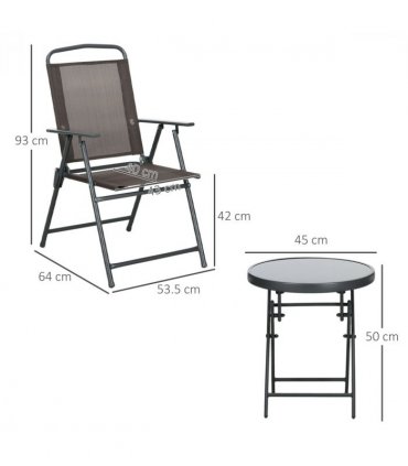 Outdoor Patio Bistro Set Folding Chairs & Coffee Table, Brown, Steel, Glass