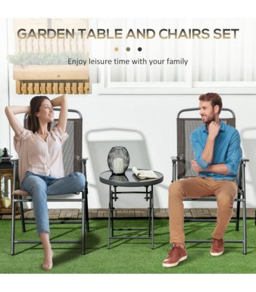Outdoor Patio Bistro Set Folding Chairs & Coffee Table, Brown, Steel, Glass