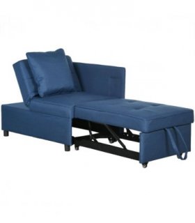 HOMCOM Folding Sleeper Sofa Bed Chair with Pillows, Pocket, Blue
