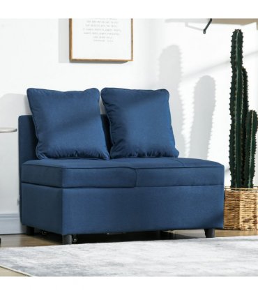 HOMCOM Folding Sleeper Sofa Bed Chair with Pillows, Pocket, Blue