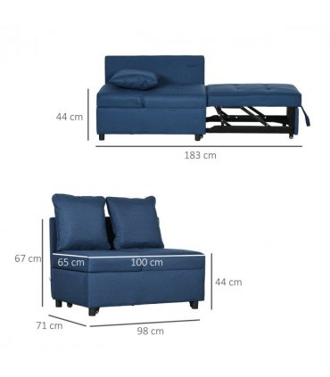 HOMCOM Folding Sleeper Sofa Bed Chair with Pillows, Pocket, Blue