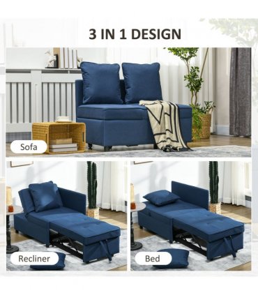HOMCOM Folding Sleeper Sofa Bed Chair with Pillows, Pocket, Blue