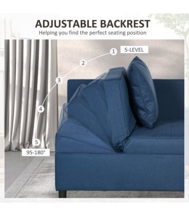 HOMCOM Folding Sleeper Sofa Bed Chair with Pillows, Pocket, Blue