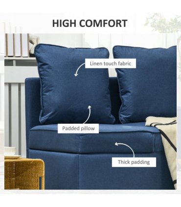 HOMCOM Folding Sleeper Sofa Bed Chair with Pillows, Pocket, Blue