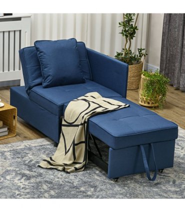 HOMCOM Folding Sleeper Sofa Bed Chair with Pillows, Pocket, Blue
